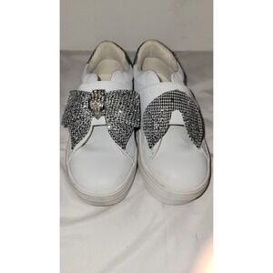 Kurt Geiger London White Girls Mini Laney Bow Shoes  Size 13M Crystal EUC